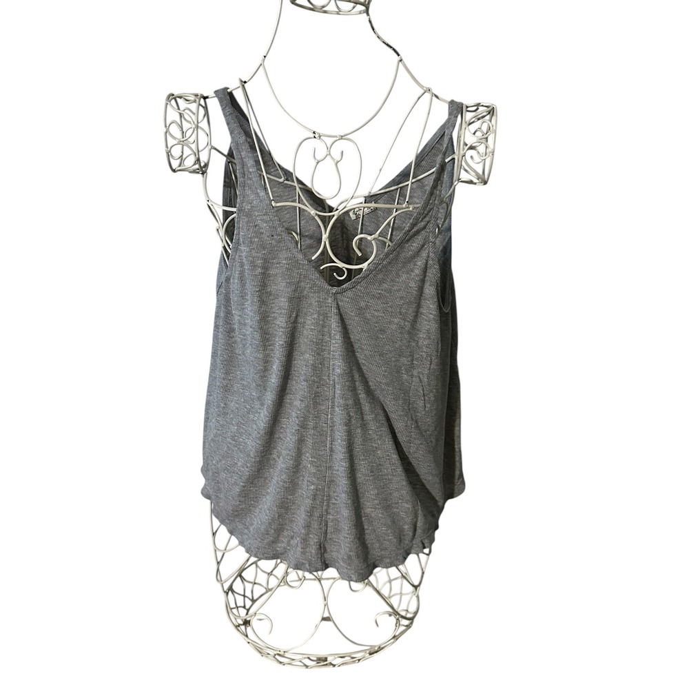 Free People We The Free Gray Ribbed V-Neck Tank Top OB651363 XS